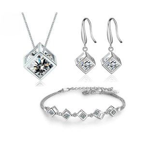 NEW [Set of 3] 925 Sterling Silver Diamond Cube B